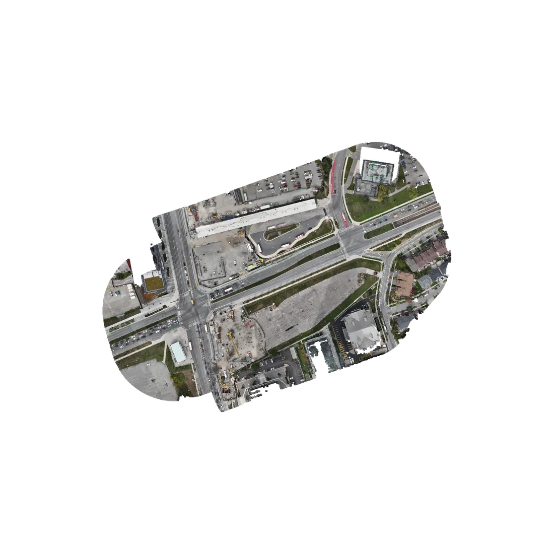 Top-down drone photo of the Don Valley station site